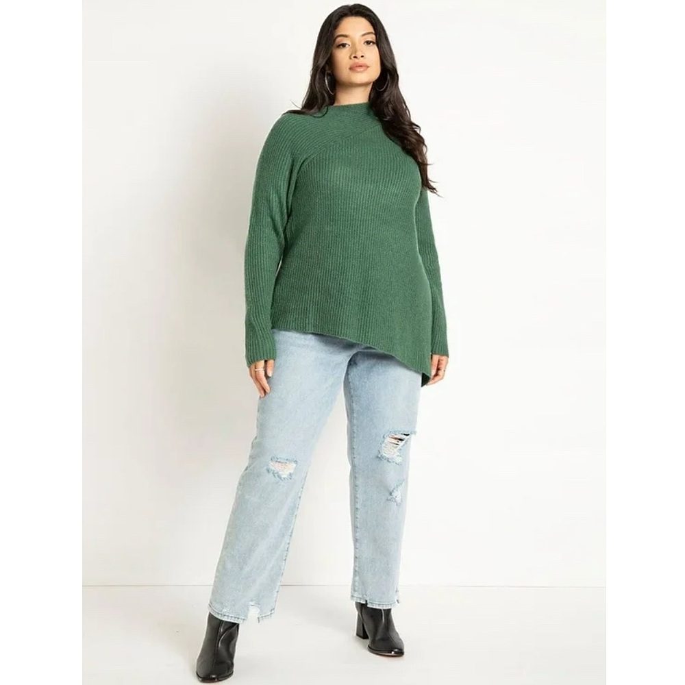 Eloquii Asymmetrical Hem Green Knit Sweater